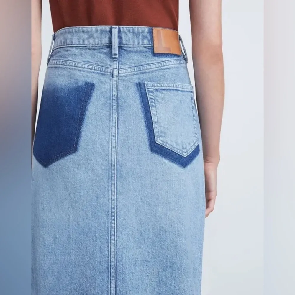 LAFAYETTE 148 Two Tone Front Slit Denim Skirt Size 27 VGUC